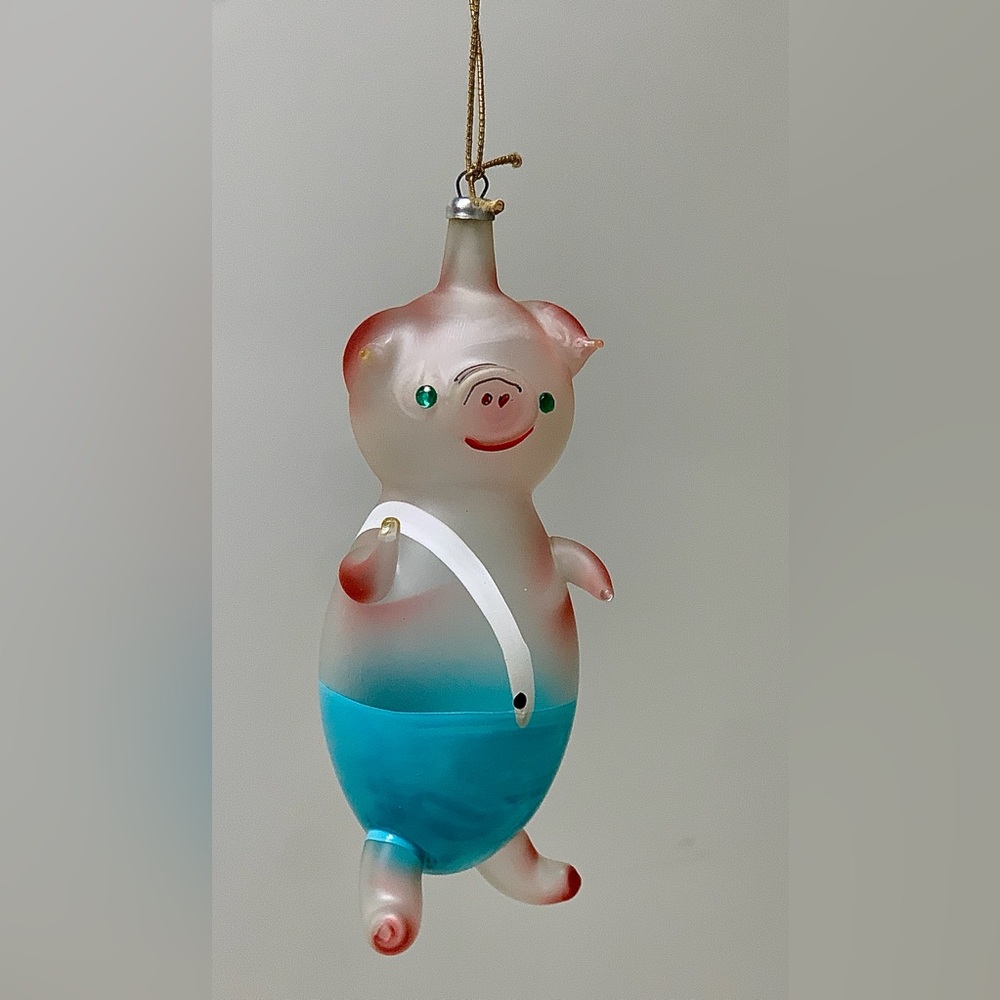 Mid Century Vtg Italian Blown Glass Piglet Christmas Tree Ornament